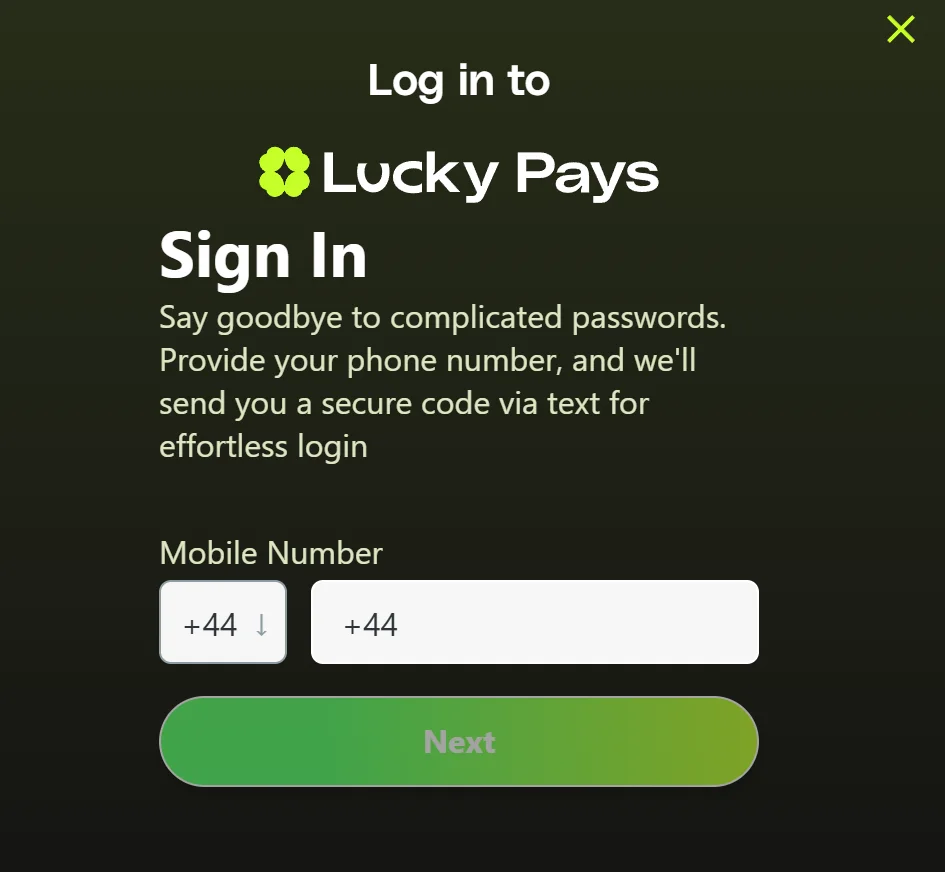 Lucky Pays Casino Login Interface